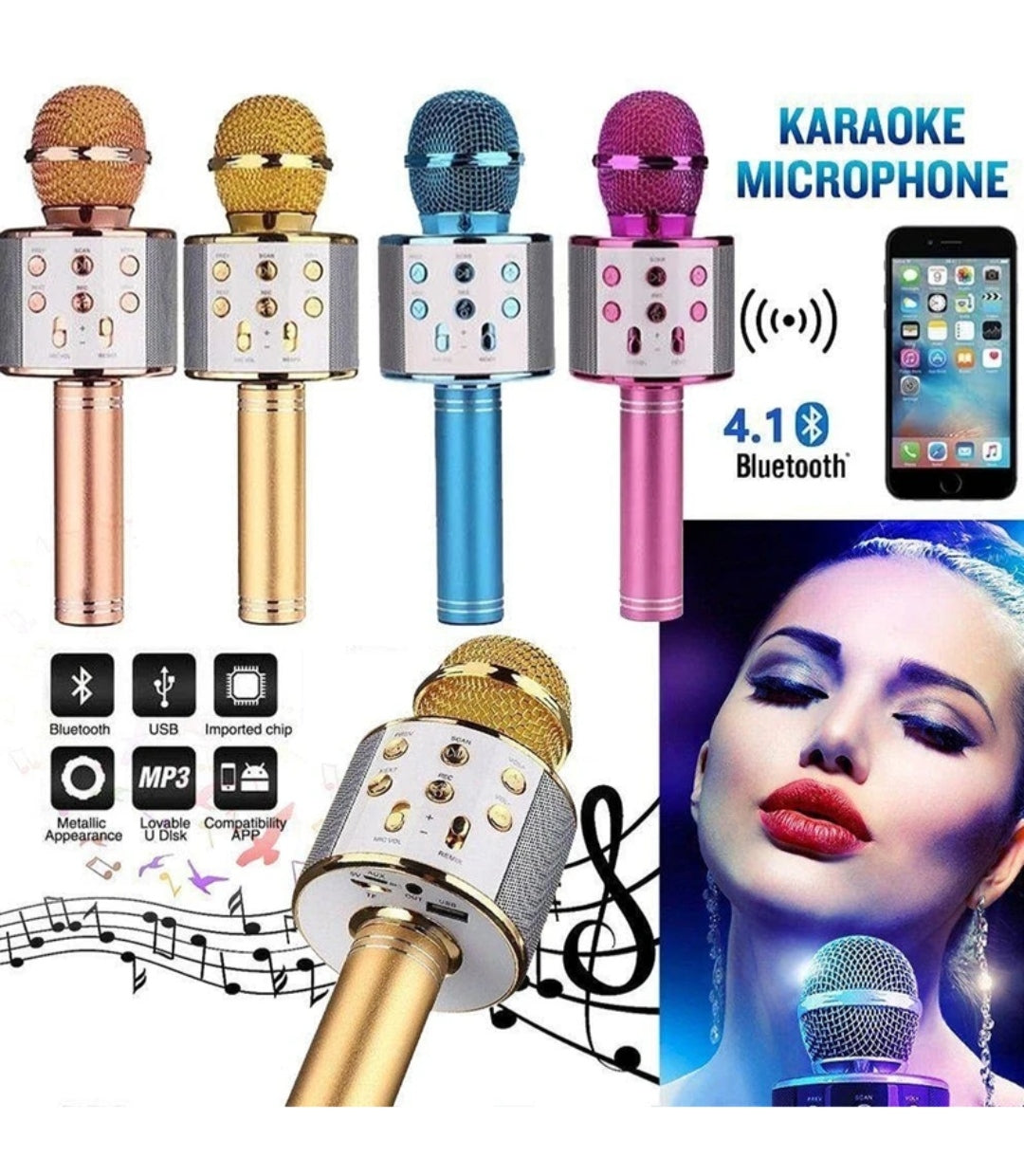Rechargeable Karaoke Mic for Kids Wireless Bluetooth Mike for Singing, Practice Microphone for Kids, Music Singing