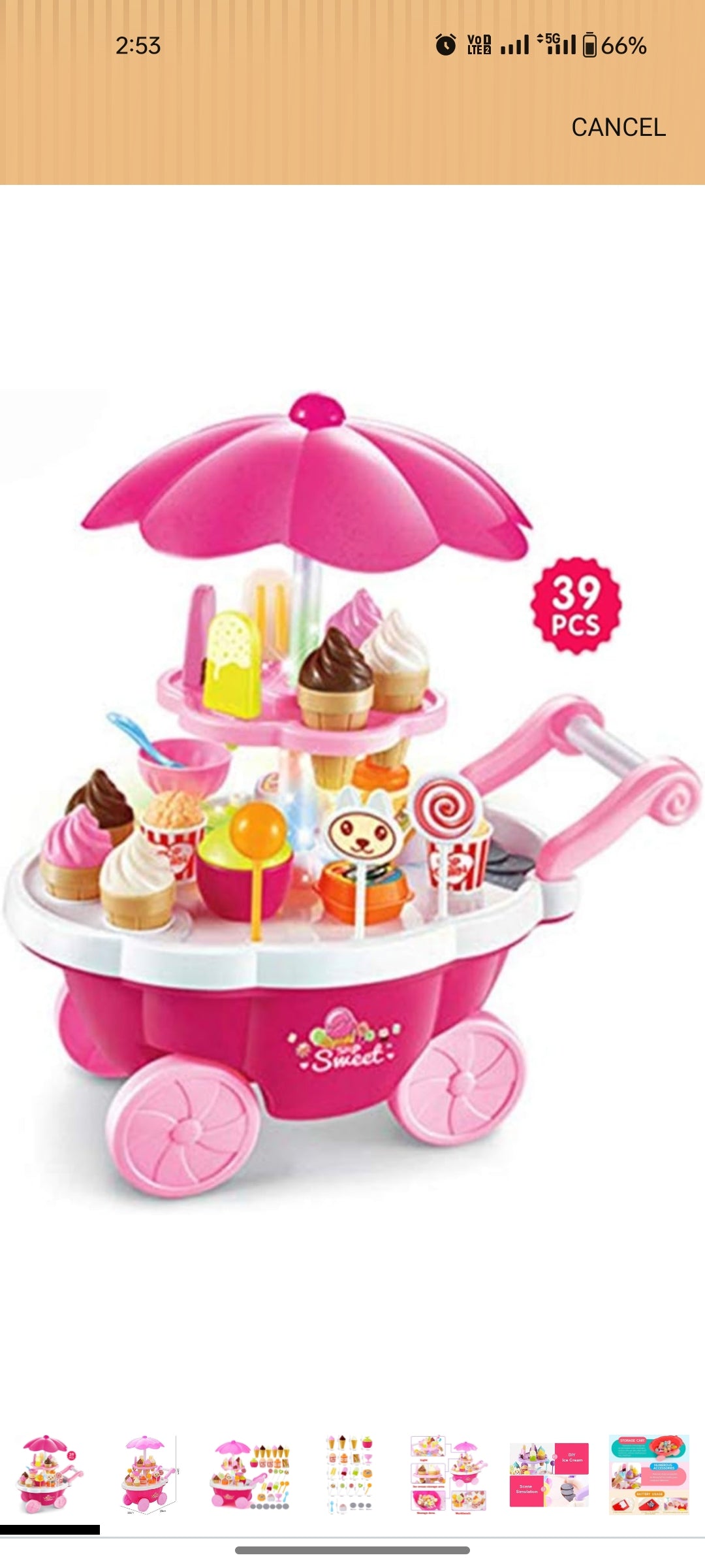 Ice Cream and Sweet Shopping Cart Play Toy Set with Light and Sound Effect for Kids