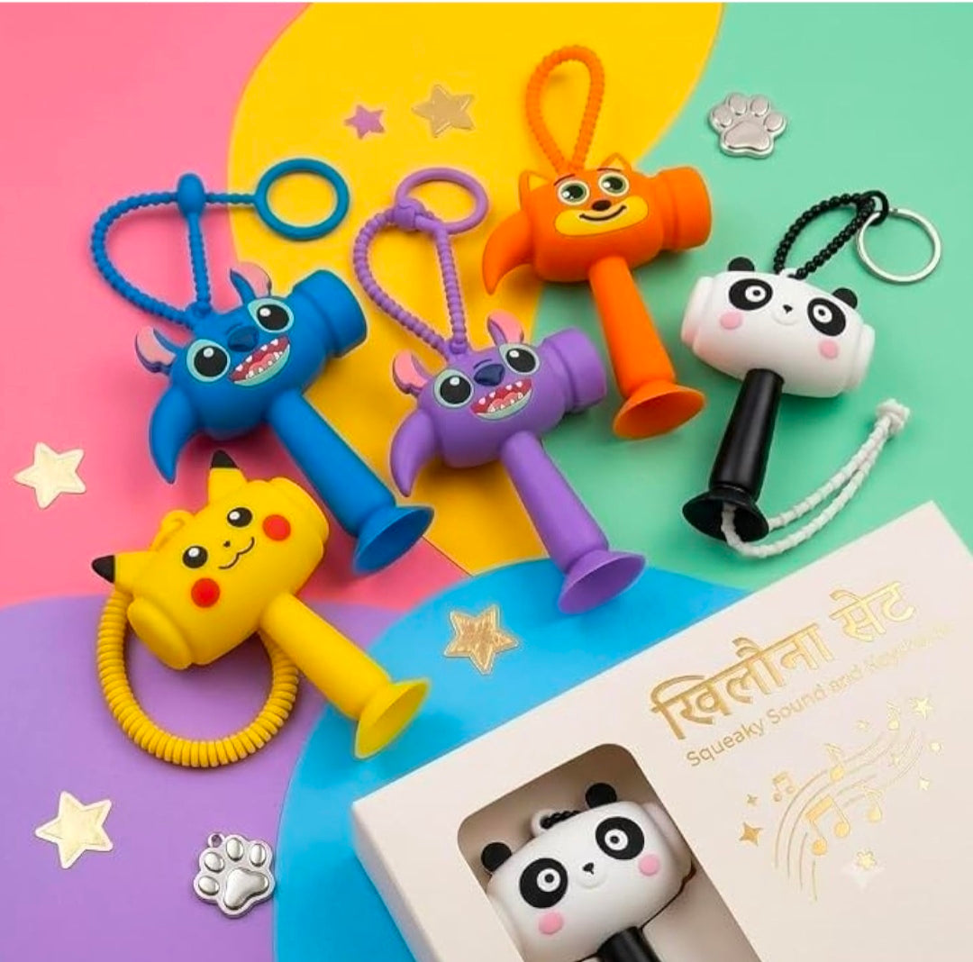 Cute Cartoon Hammer Choo Choo Keychain With Sound For Kids, Shake Left Right Musical Beep Hammer Toy