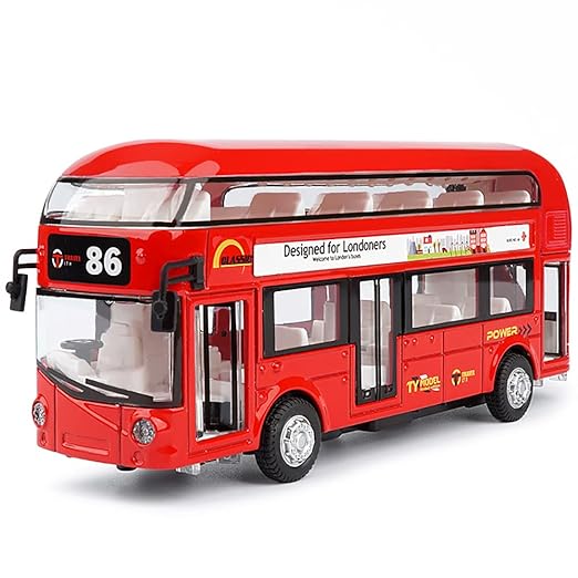Diecast Metal Alloy London Bus Double Decker Bus Light & Music Open Door Collection Buses Toys for Boy Kids