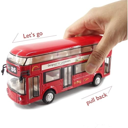Diecast Metal Alloy London Bus Double Decker Bus Light & Music Open Door Collection Buses Toys for Boy Kids