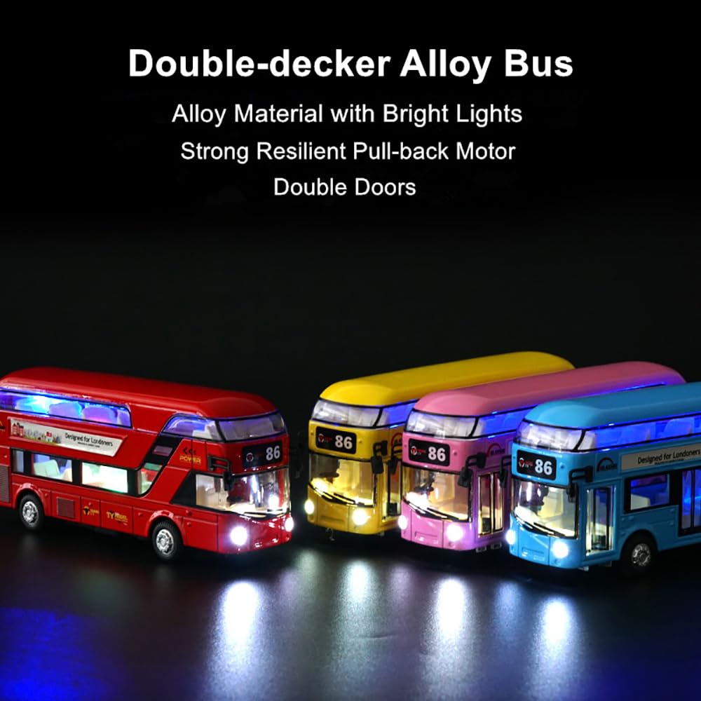 Diecast Metal Alloy London Bus Double Decker Bus Light & Music Open Door Collection Buses Toys for Boy Kids