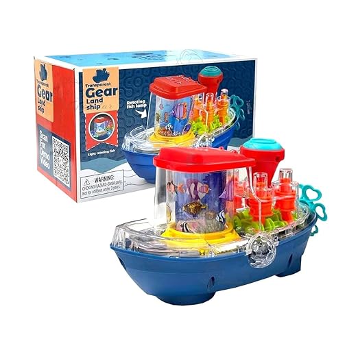 Educational Gear Land Ship Mechanical Play Toy with Moving Gears, Rotating Wheels, Interactive Design for Kids