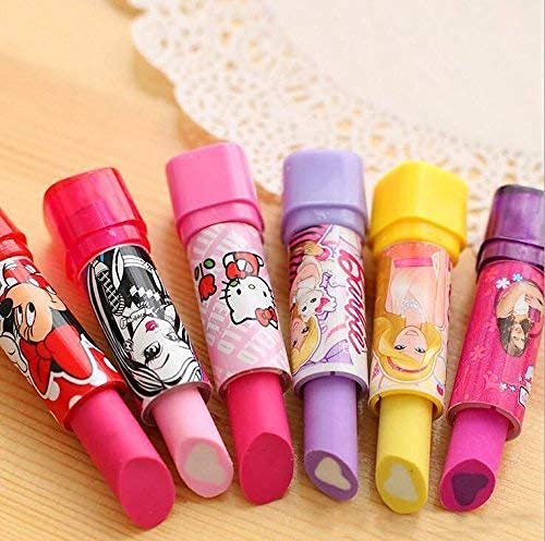 Girl's Cartoon Lipstick Shaped Eraser 6 Pcs
