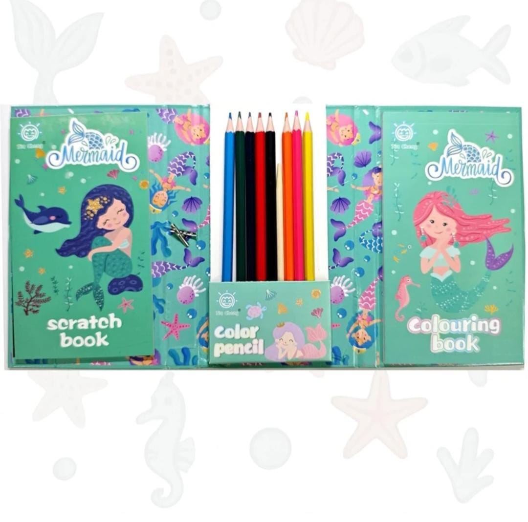 Diary with scratch book + colour book + 12 colour pencils