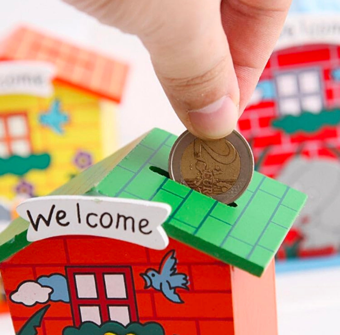 House Shaped Wooden Piggy Bank – Lovely Money Bank for Kids & Adults