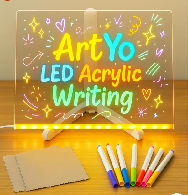 Acrylic magic writing pad with pen 3D with lights shining