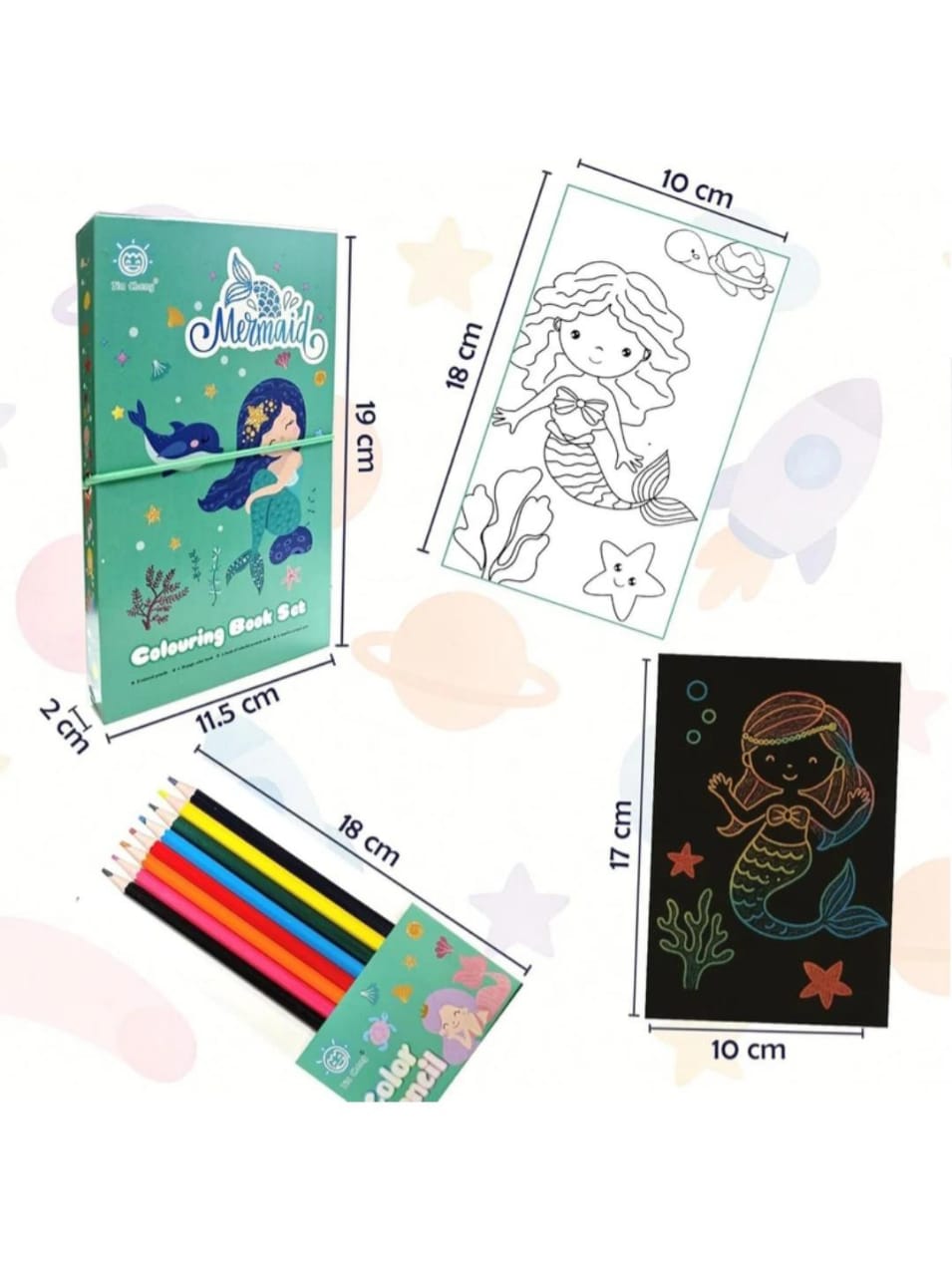 Diary with scratch book + colour book + 12 colour pencils