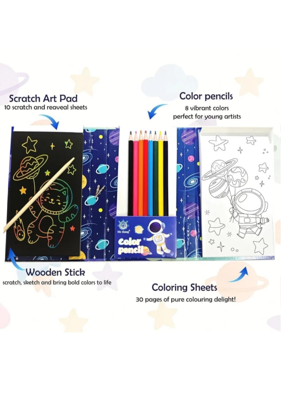 Diary with scratch book + colour book + 12 colour pencils