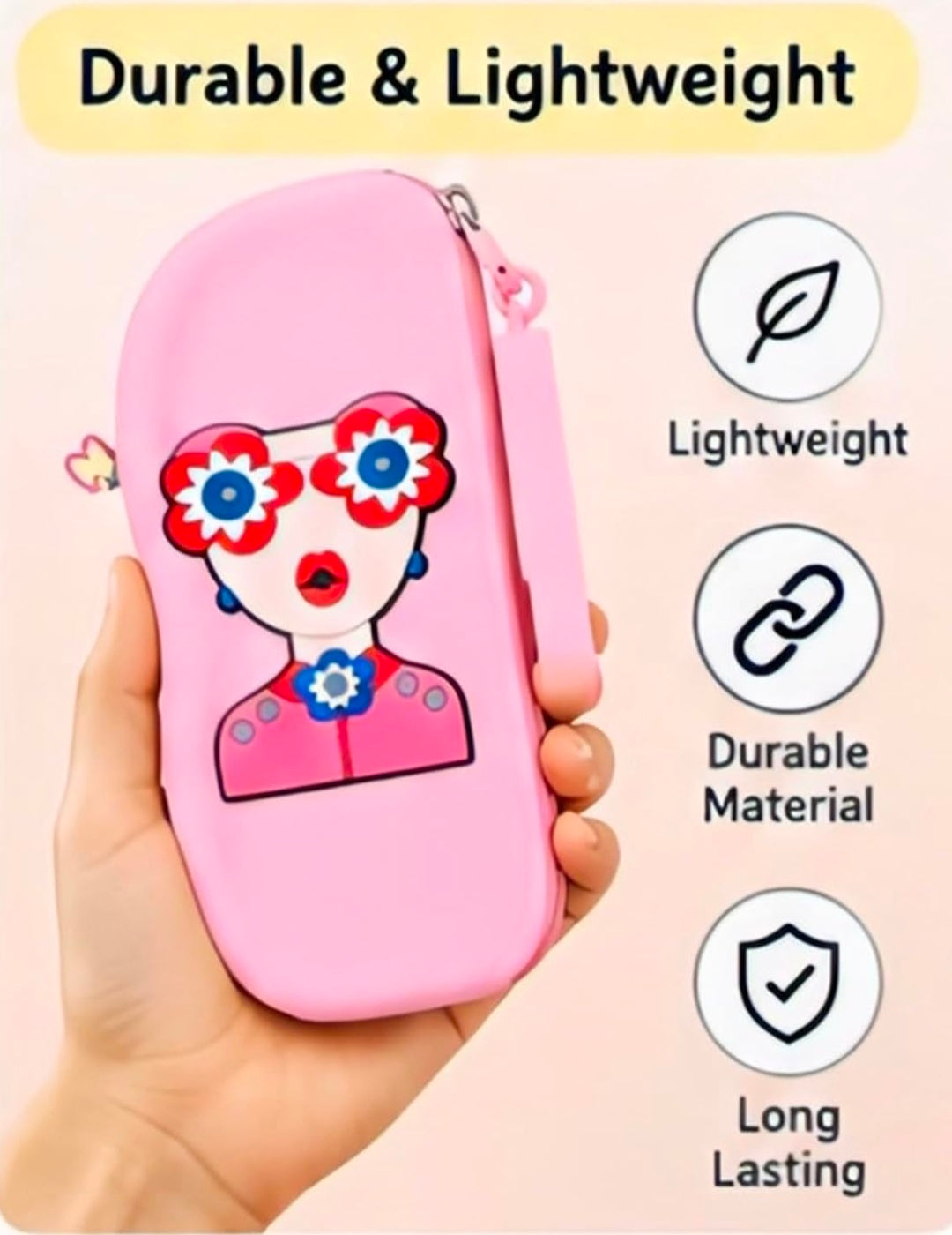 Cute Cartoon Eyeglass Pouch - Silicone Sunglasses Case Wrist Strap