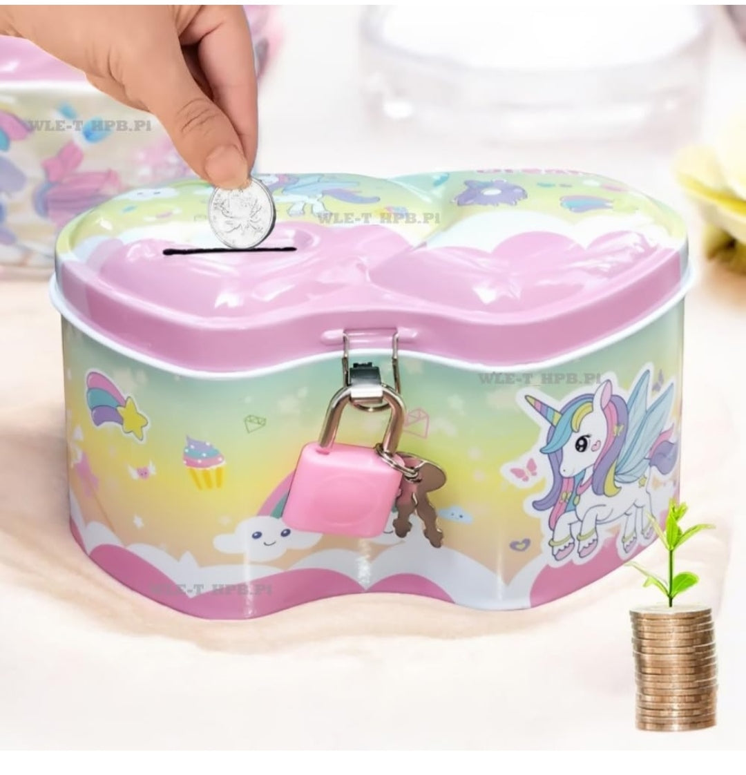 Heart shape money bank with lock and key