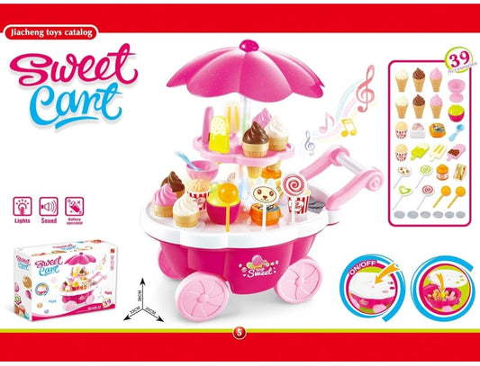 Ice Cream and Sweet Shopping Cart Play Toy Set with Light and Sound Effect for Kids