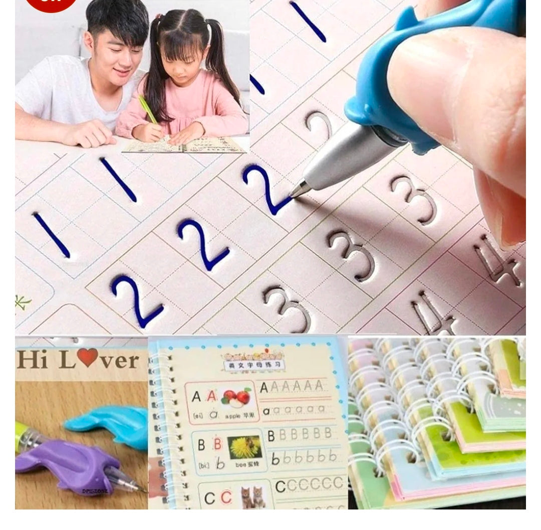 Sank Magic Practice Copybook, (4 BOOK + 10 REFILL+ 1 Pen +1 Grip) Number Tracing Book