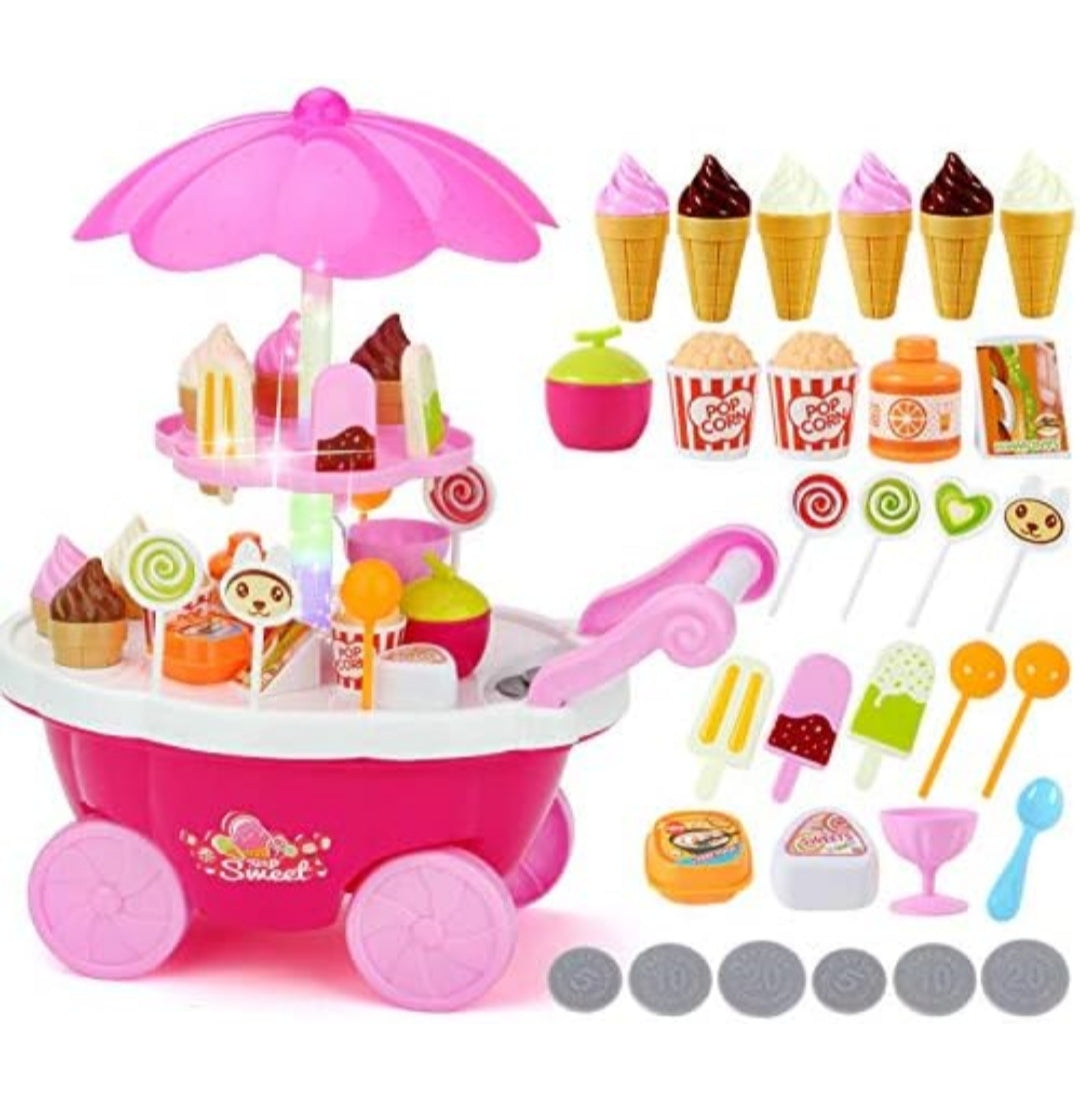 Ice Cream and Sweet Shopping Cart Play Toy Set with Light and Sound Effect for Kids