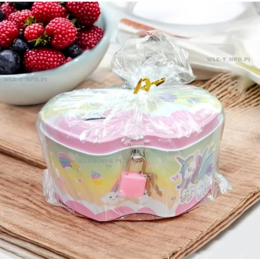 Heart shape money bank with lock and key