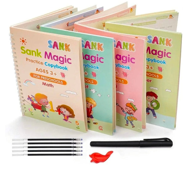Sank Magic Practice Copybook, (4 BOOK + 10 REFILL+ 1 Pen +1 Grip) Number Tracing Book