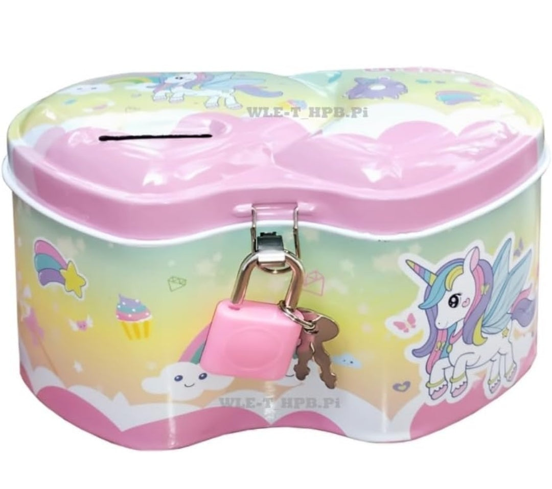Heart shape money bank with lock and key