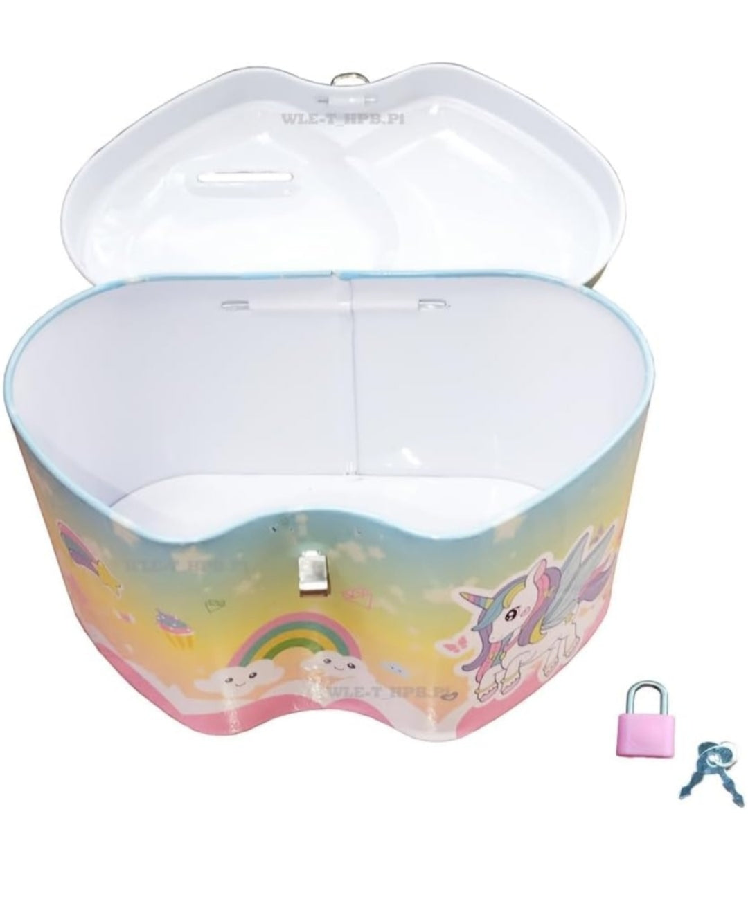 Heart shape money bank with lock and key