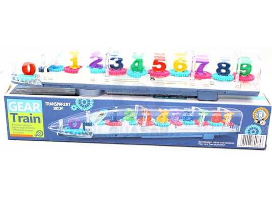 Transparent mechanical gear train toy