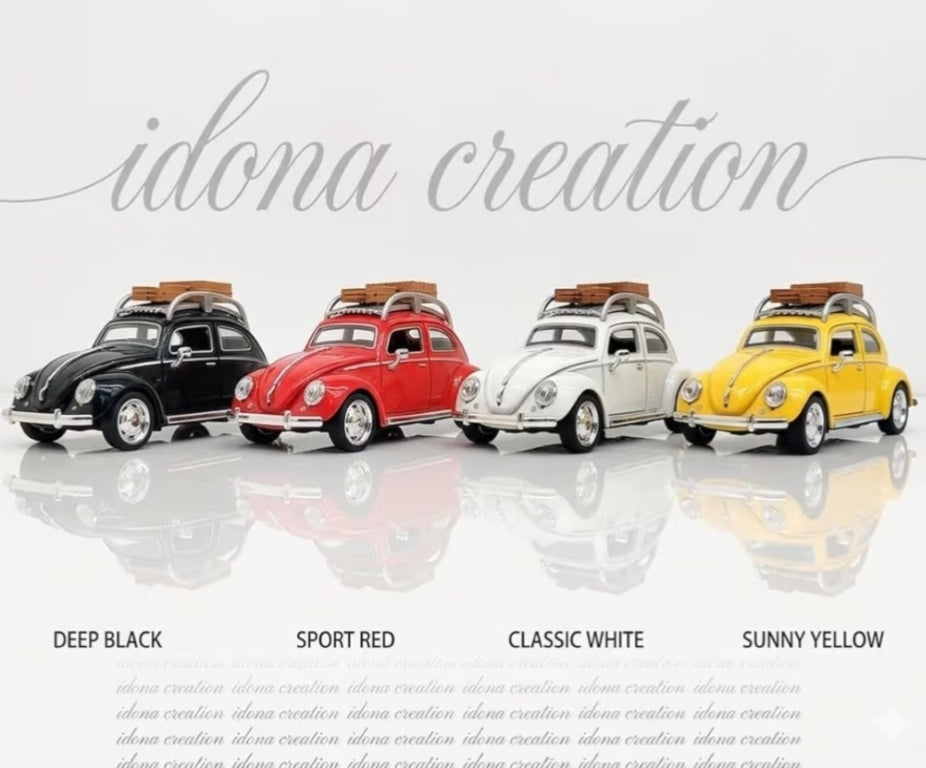 Die Cast Toy Car Model Set with Openable Doors, 1:32 Scale Pullback Mechanism, Light and Sound Feature, Assorted Classic Car Designs (Volkswagen Beetle)