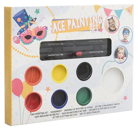Deluxe Face Painting Set 7 Vibrant Paints, 4 Crayons, Sponge, and Applicator for Creative Artistry, Multicolor
