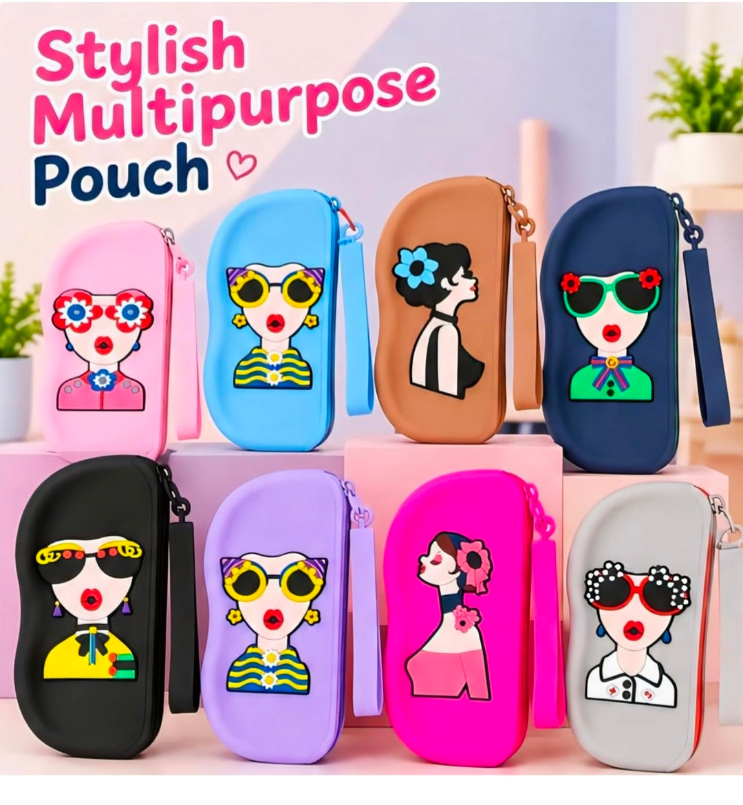 Cute Cartoon Eyeglass Pouch - Silicone Sunglasses Case Wrist Strap