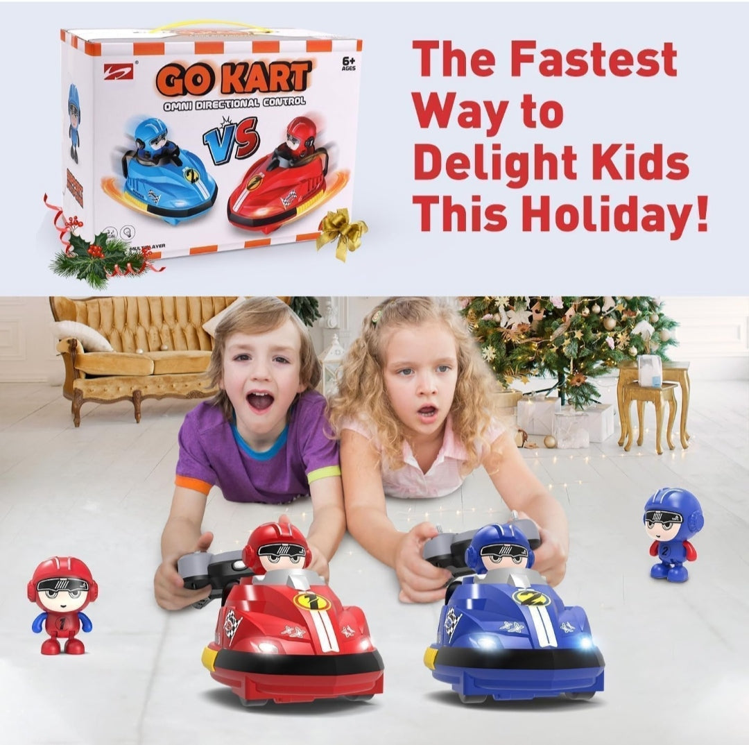 Go Kart Racing Cars Set, 2.4GHz Rechargeable RC Bumper Cars with LED
