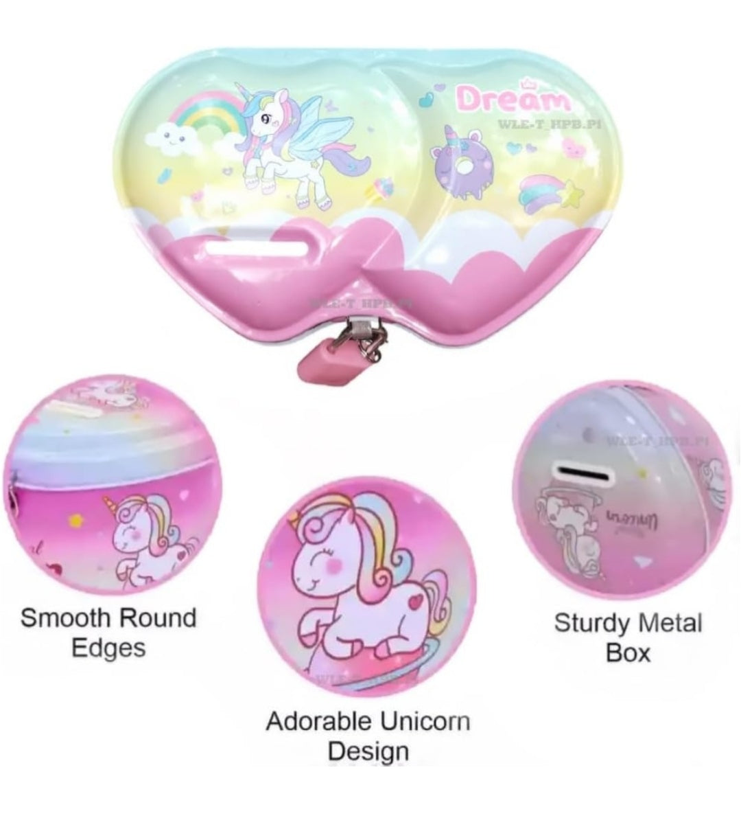Heart shape money bank with lock and key