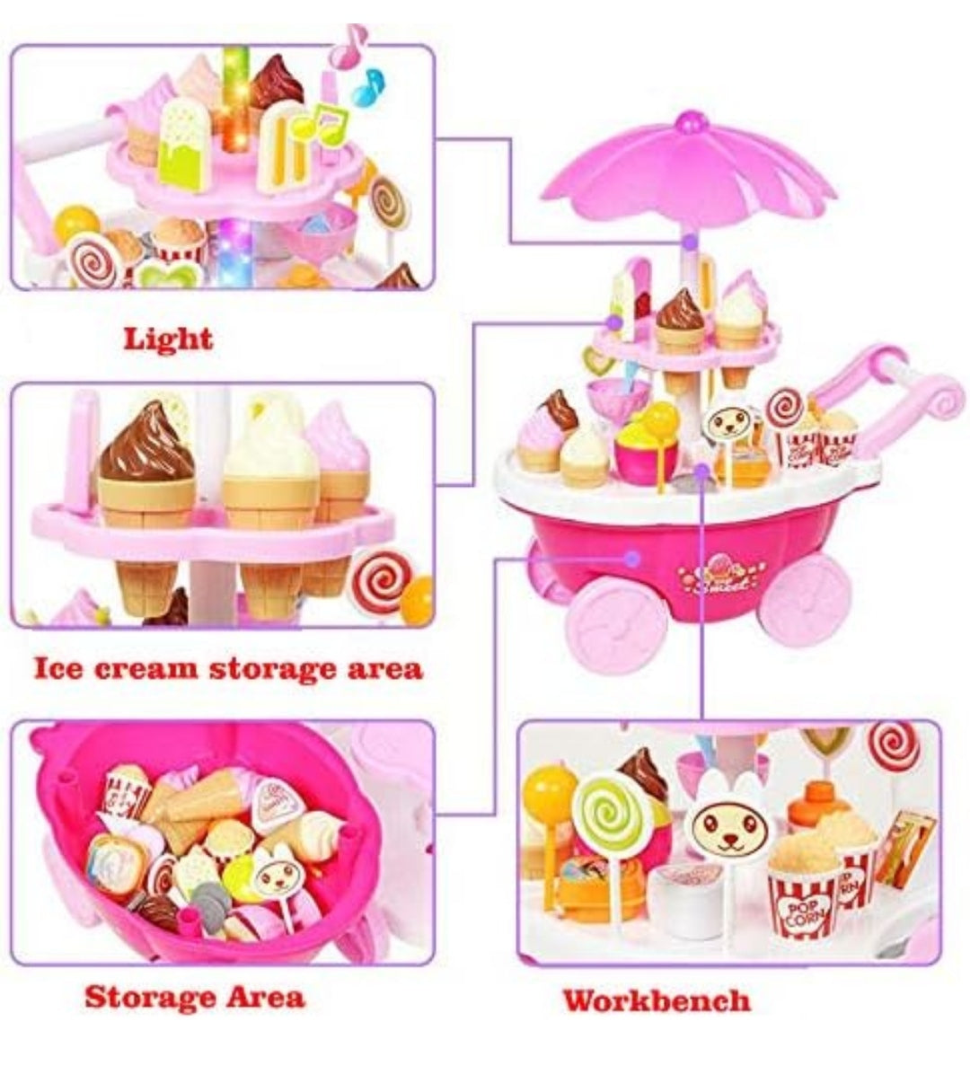 Ice Cream and Sweet Shopping Cart Play Toy Set with Light and Sound Effect for Kids