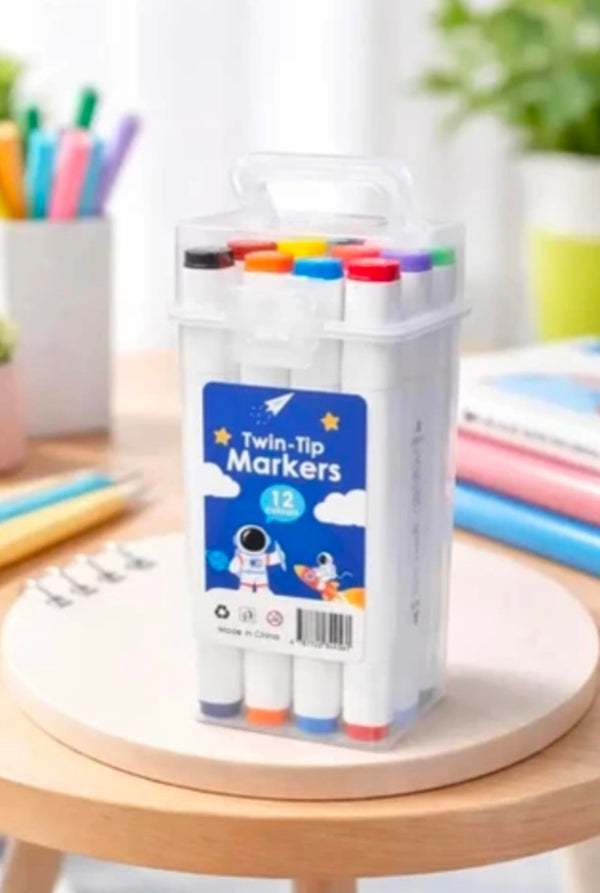 Twin-Tip Markers Set of 12 Colours | Dual Tip