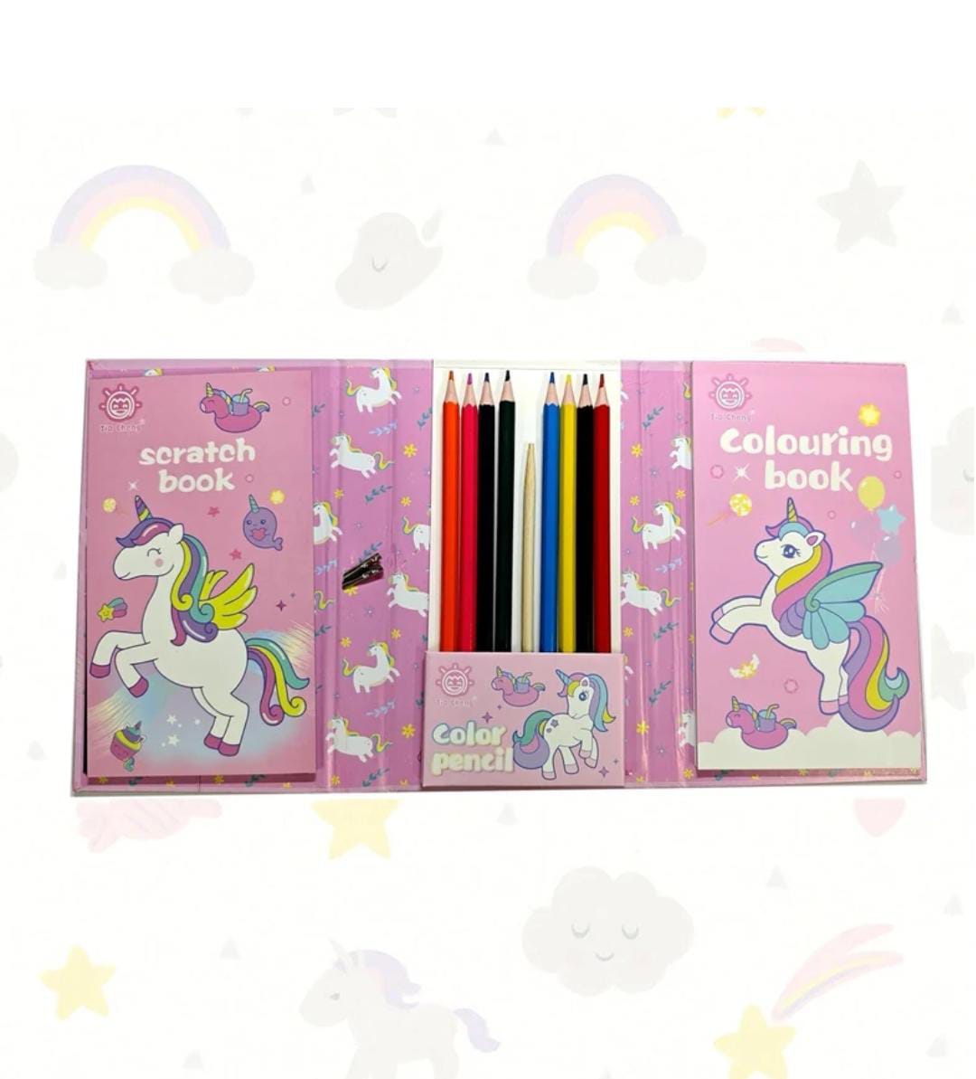 Diary with scratch book + colour book + 12 colour pencils