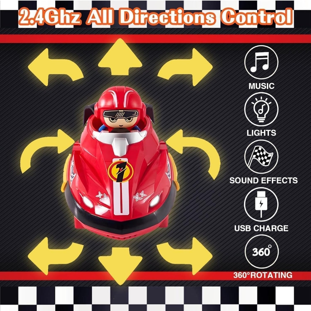 Go Kart Racing Cars Set, 2.4GHz Rechargeable RC Bumper Cars with LED