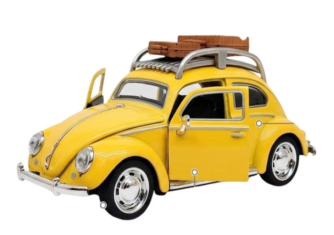 Die Cast Toy Car Model Set with Openable Doors, 1:32 Scale Pullback Mechanism, Light and Sound Feature, Assorted Classic Car Designs (Volkswagen Beetle)