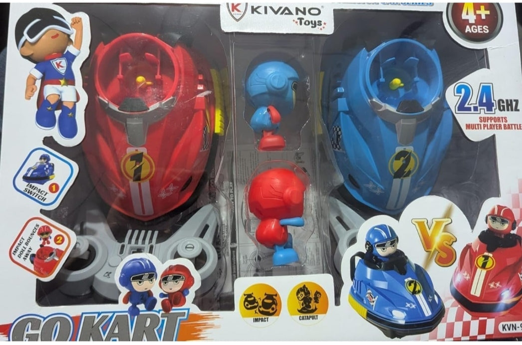 Go Kart Racing Cars Set, 2.4GHz Rechargeable RC Bumper Cars with LED