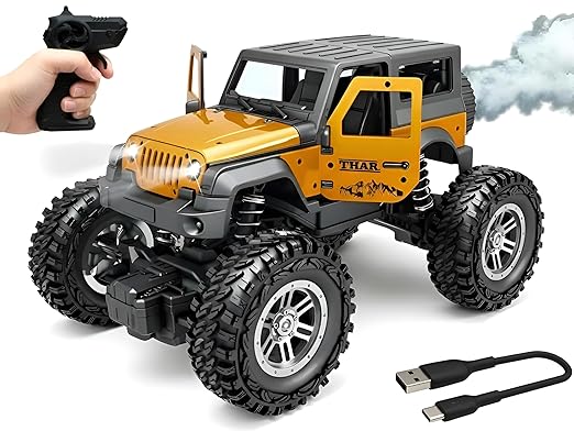 Remote Control Thar Rock Climbing Car for Kids | Rechargeable Off-Road Jeep Toy with Mist Spray