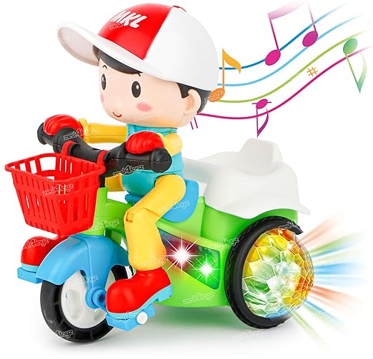 tunt Tricycle Bump and Go Musical Toy with 4D Lights, Dancing Toy, Battery Operated Toy