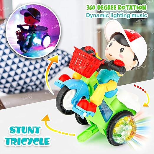 tunt Tricycle Bump and Go Musical Toy with 4D Lights, Dancing Toy, Battery Operated Toy