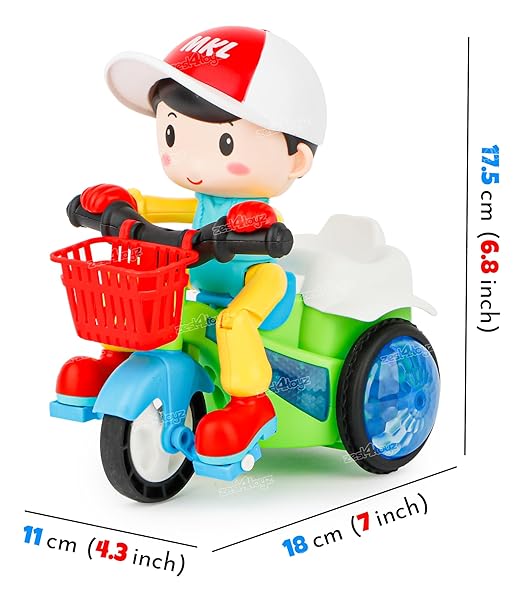 tunt Tricycle Bump and Go Musical Toy with 4D Lights, Dancing Toy, Battery Operated Toy