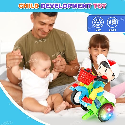 tunt Tricycle Bump and Go Musical Toy with 4D Lights, Dancing Toy, Battery Operated Toy