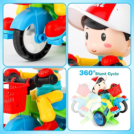 tunt Tricycle Bump and Go Musical Toy with 4D Lights, Dancing Toy, Battery Operated Toy